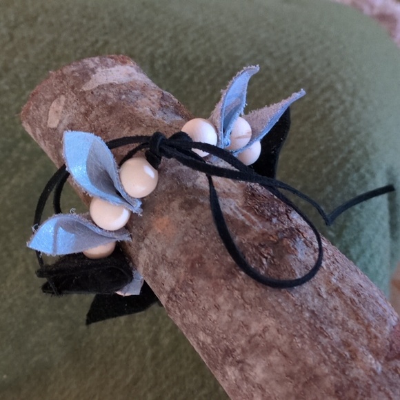 Handmade Genuine Leather Natural Wood Necklace Choker Bracelet Black #08 - Picture 7 of 11